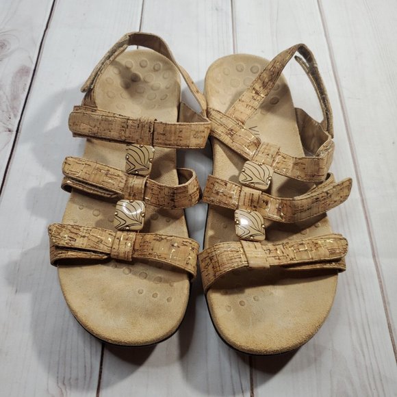Vionic Sandals 9 Women 44 Amber Cork Beaded Arch Support Comfort Shoes Beige - Picture 2 of 9